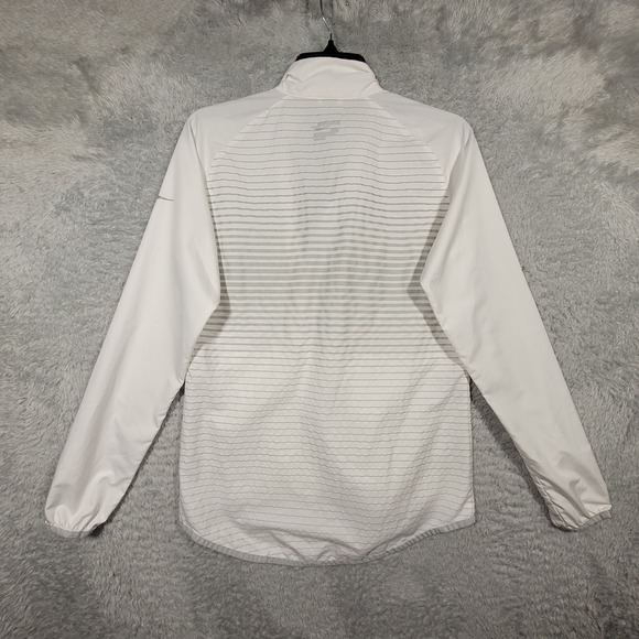 Saucony Womens Running Jacket Size S White Gray Striped Full Zip Lightweight - Picture 4 of 7
